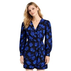 The Kooples Blue Floral Polka Dot Wrap Mini Dress US XS Size 0